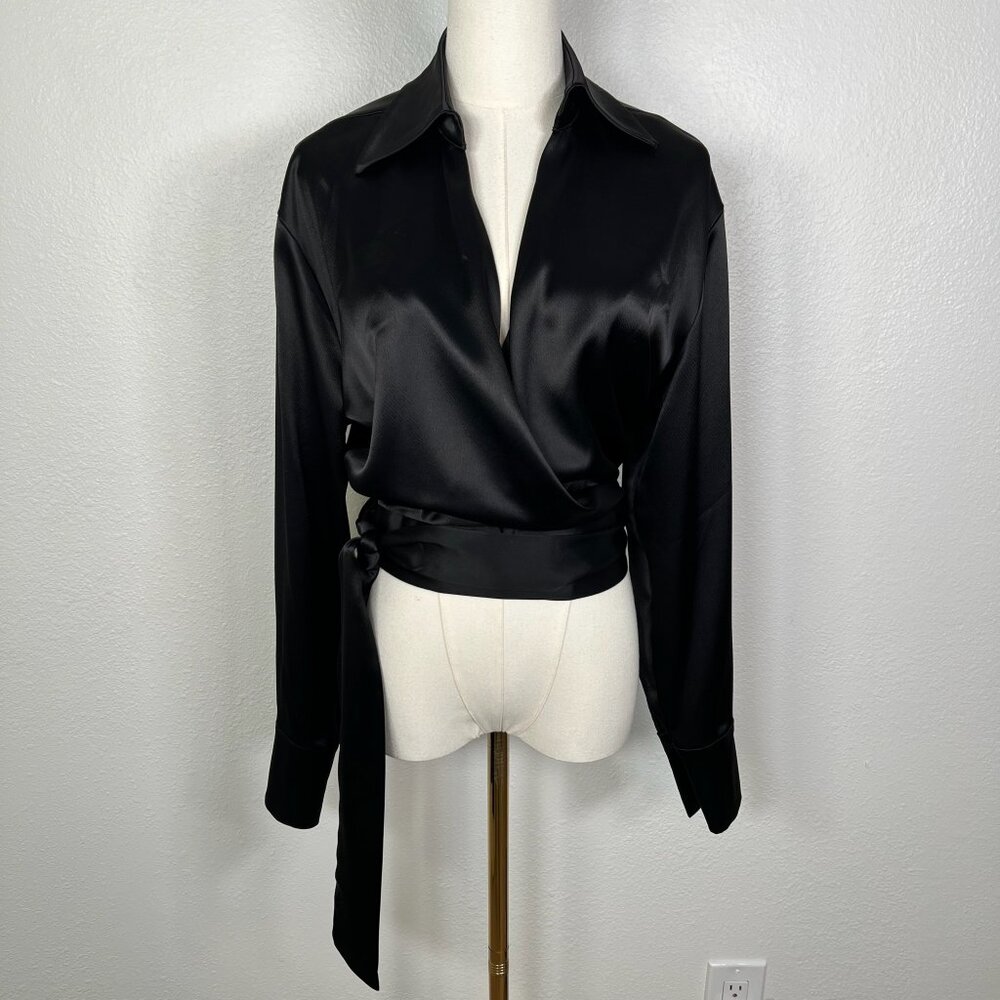 NONChalant Black V-Neck Blouse with Tie - Size XS